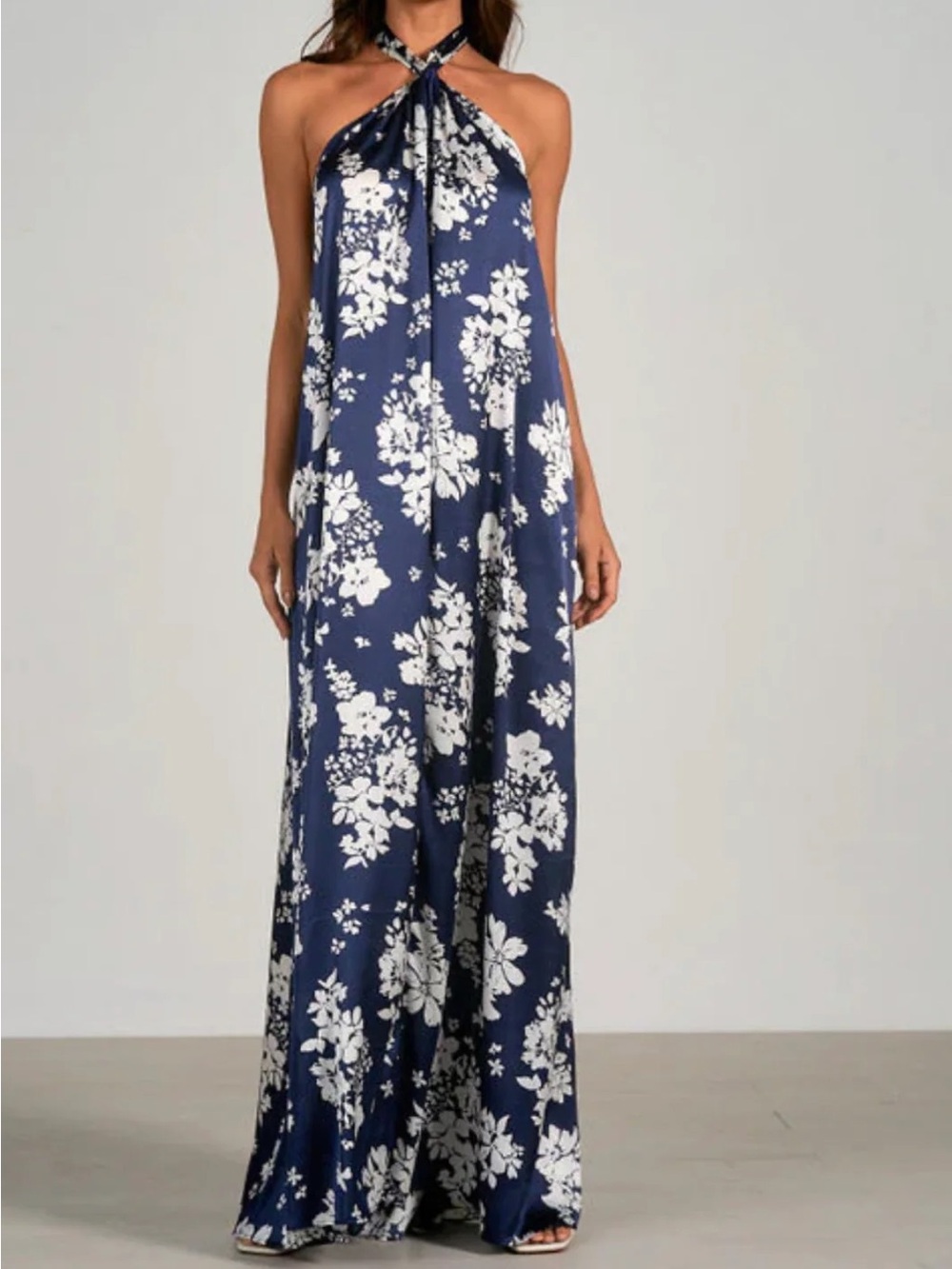 Juniper Blu Navy Blue Floral Halter Maxi Dress